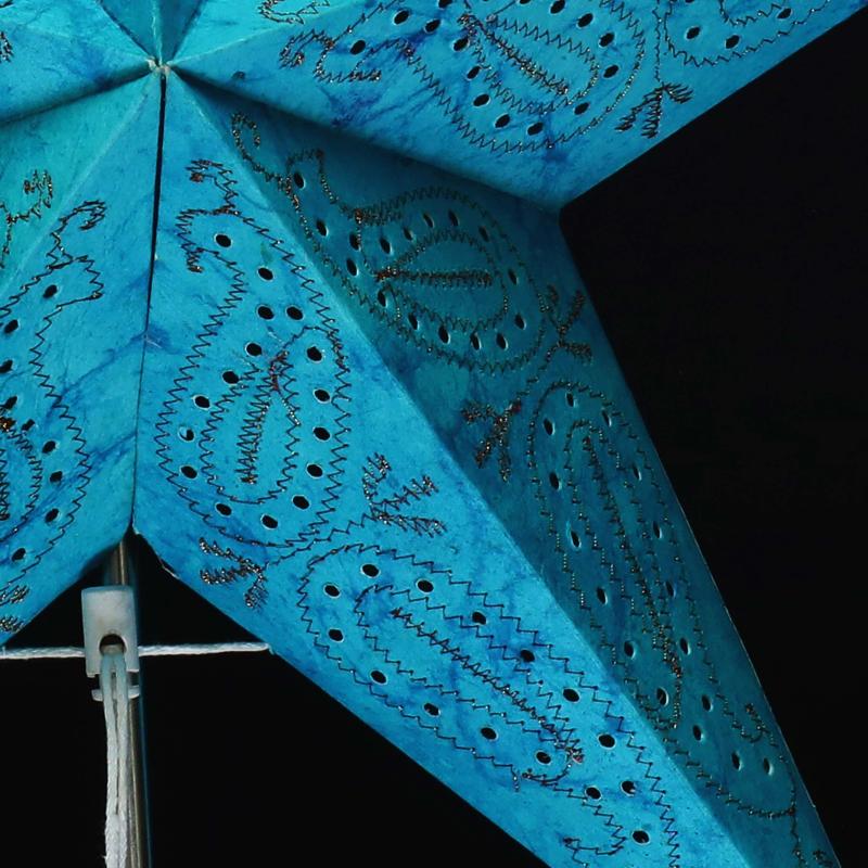 Ananti Batik Türkis  - Faltbarer Leuchtstern, Weihnachtsstern aus Papier mit 5 Zacken, 60 cm